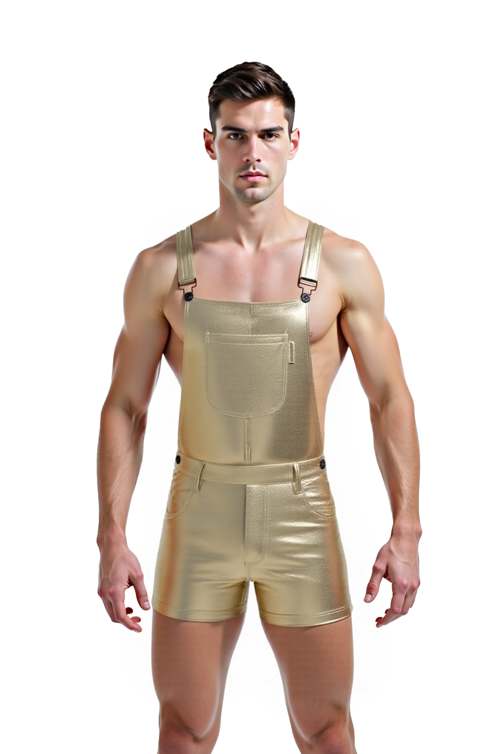 Joyglove Metallic Short Overalls – Shimmering Silver One-Piece with Adjustable Straps