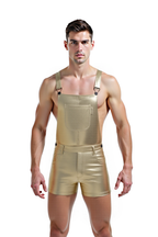 Joyglove Metallic Short Overalls – Shimmering Silver One-Piece with Adjustable Straps