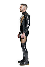 Joyglove PU Leather Latex-Effect Bodysuit – High Gloss with Bold Transparent Panels