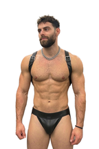 Joyglove PU Leather Harness & Jockstrap Set — Adjustable Buckles, Sleek Black
