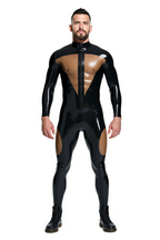 Joyglove PU Leather Latex-Effect Bodysuit – High Gloss with Bold Transparent Panels
