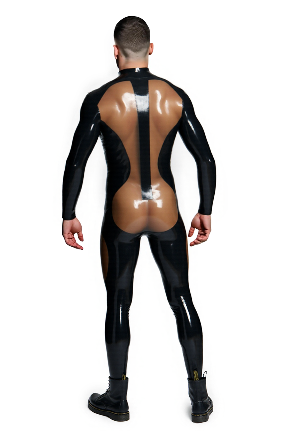 Joyglove PU Leather Latex-Effect Bodysuit – High Gloss with Bold Transparent Panels