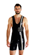 Joyglove Tight Fit Glossy PU Singlet – Athletic Style with Vertical Stripe Detail