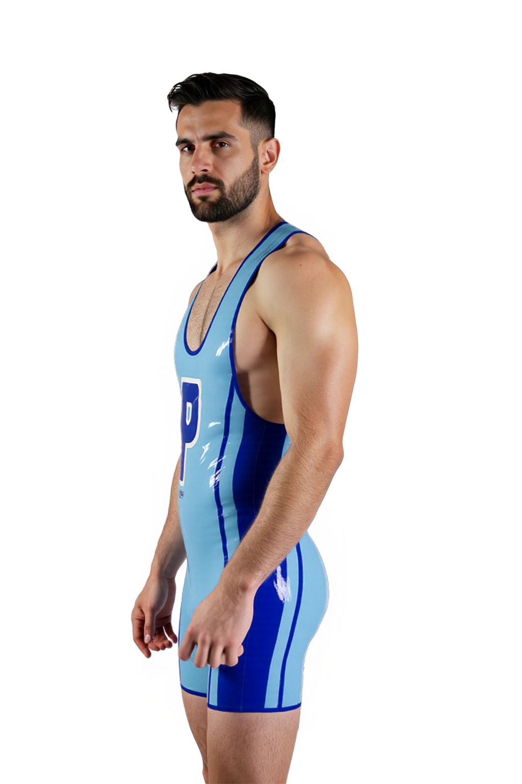 Joyglove Glossy Blue PU Singlet – Racerback Design with Bold 'P' Logo