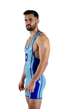 Joyglove Glossy Blue PU Singlet – Racerback Design with Bold 'P' Logo