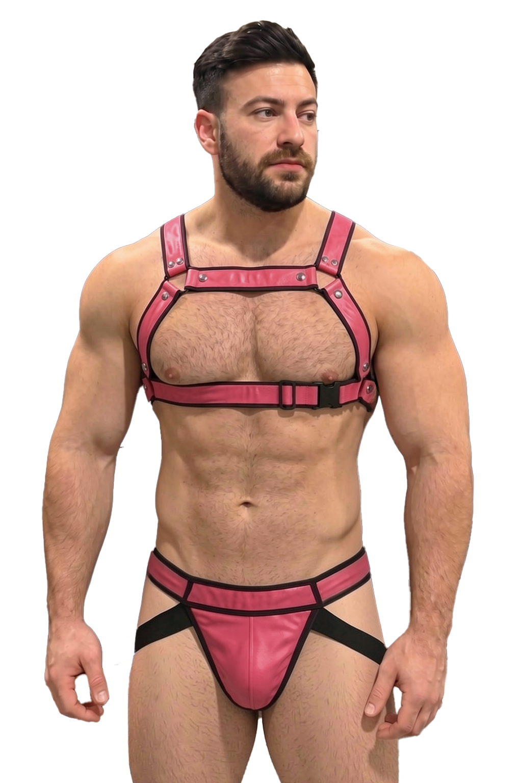 Joyglove Navy PU Leather Chest Harness & Jockstrap Set with X-Back Detail