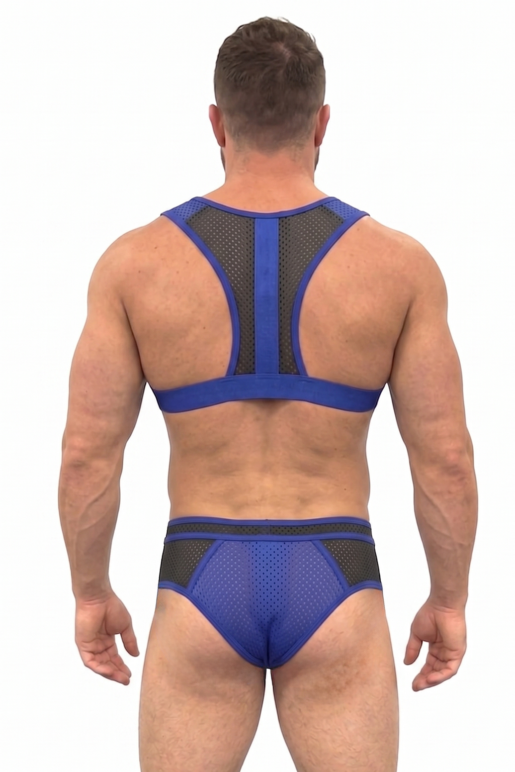 Joyglove Blue Mesh Open-Chest Harness Set with Matching Briefs