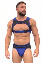 Joyglove Blue Mesh Open-Chest Harness Set with Matching Briefs