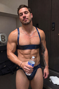 Joyglove Navy PU Leather Minimal Chest Harness & Jockstrap Set for Men