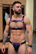 Joyglvoe Men's PU Leather Body Harness Set - Cyberpunk Rave Chest Straps with Matching Multi-Strap Studded Briefs 2-Piece Festival Outfits
