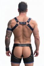 Joyglove Cobalt Force 5-Piece PU Leather Harness Set with Arm Band, Wrist Cuff & Cutout Shorts