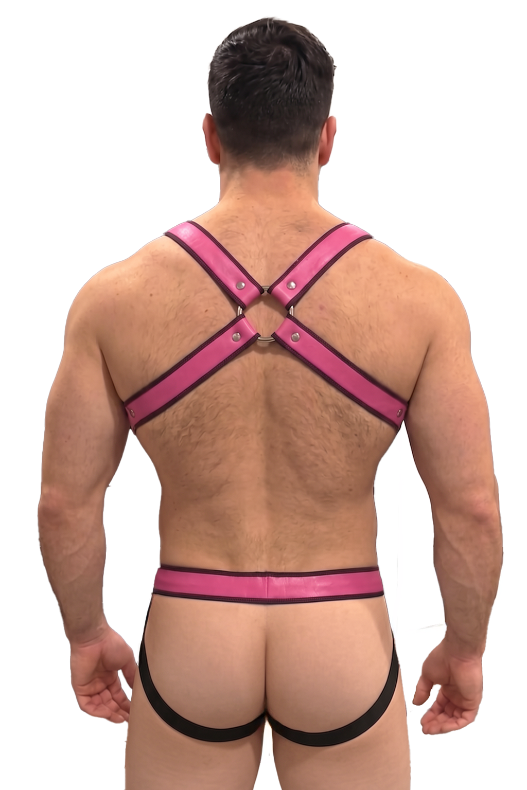 Joyglove Pink Leather BDSM Harness Set for Men - Adjustable Chest Harness with Jockstrap