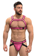 Joyglove Pink Leather BDSM Harness Set for Men - Adjustable Chest Harness with Jockstrap