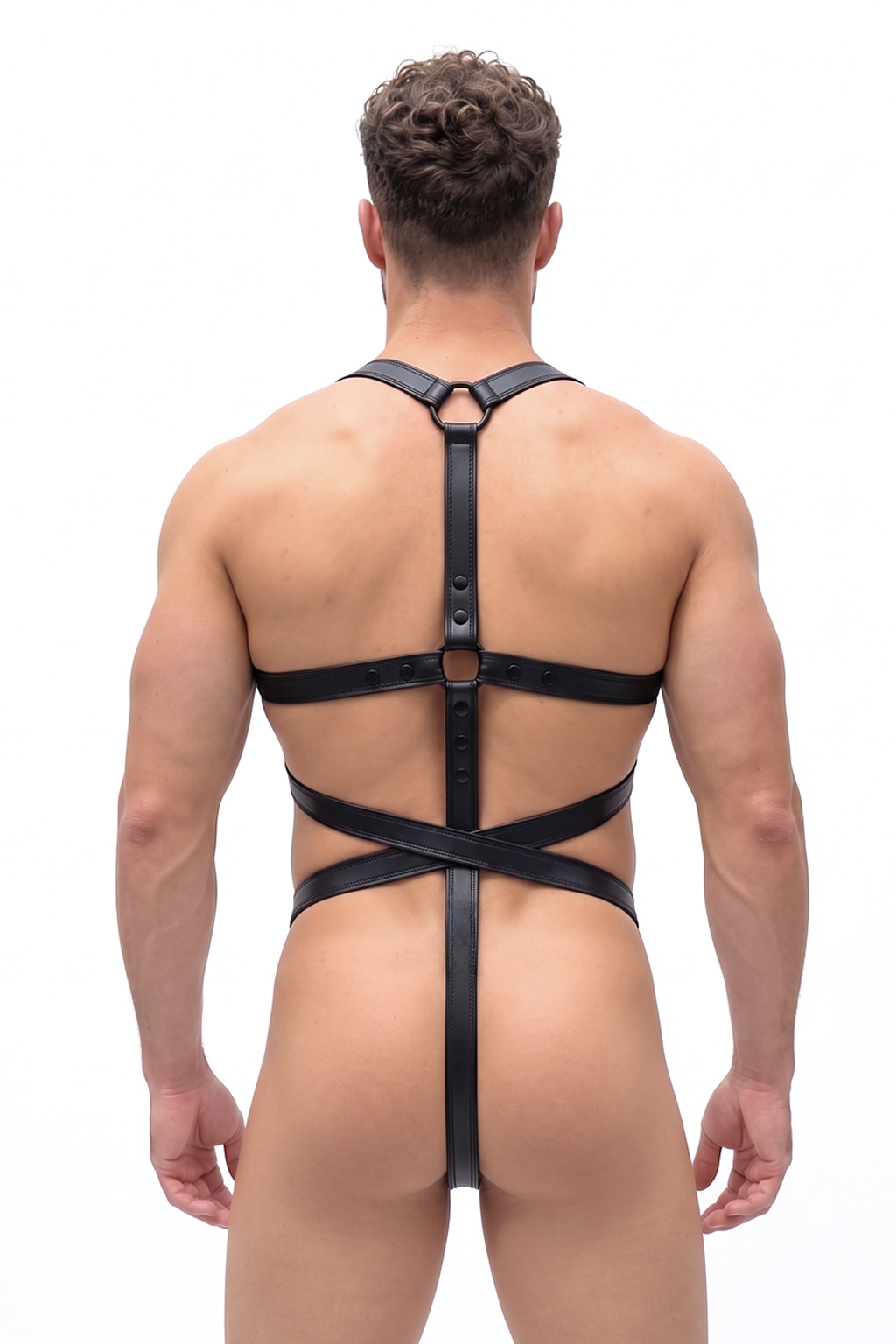 Joyglove Black Leather BDSM Harness Set for Men - Adjustable Chest Harness with Jockstrap