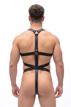 Joyglove Black Leather BDSM Harness Set for Men - Adjustable Chest Harness with Jockstrap