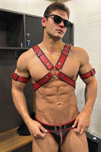 Joyglove Red Vanguard PU Leather Harness & Zip Brief Set
