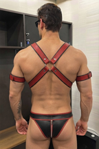Joyglove Red Vanguard PU Leather Harness & Zip Brief Set