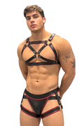 Joyglove Crimson Frame PU Leather Harness & Strappy Brief Set