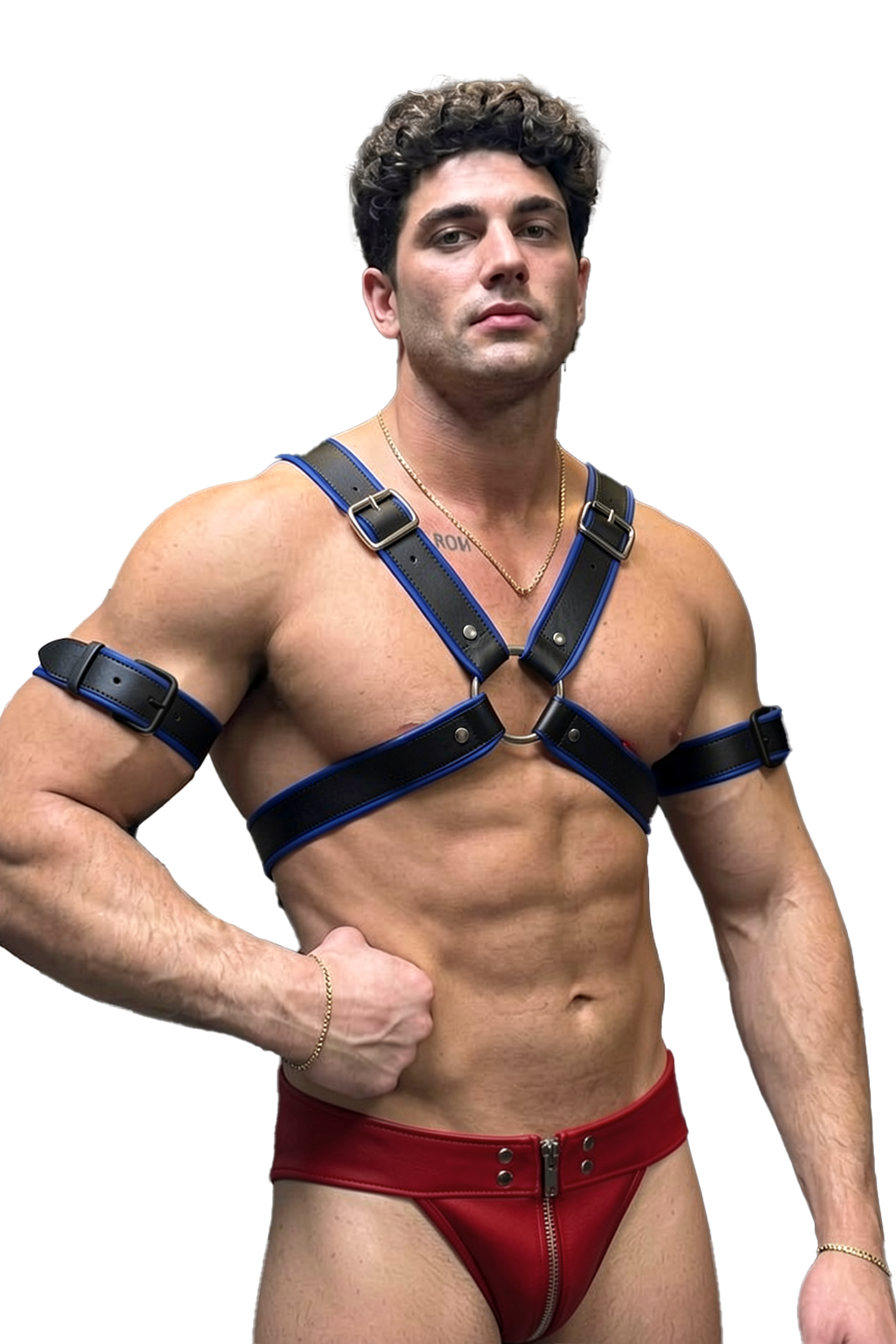 Joyglove Men's Leather Look Harness, Armbands & Zipper Jockstrap Set