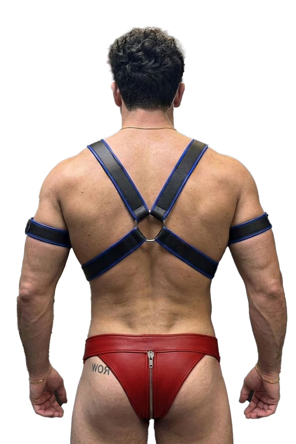 Joyglove Men's Leather Look Harness, Armbands & Zipper Jockstrap Set