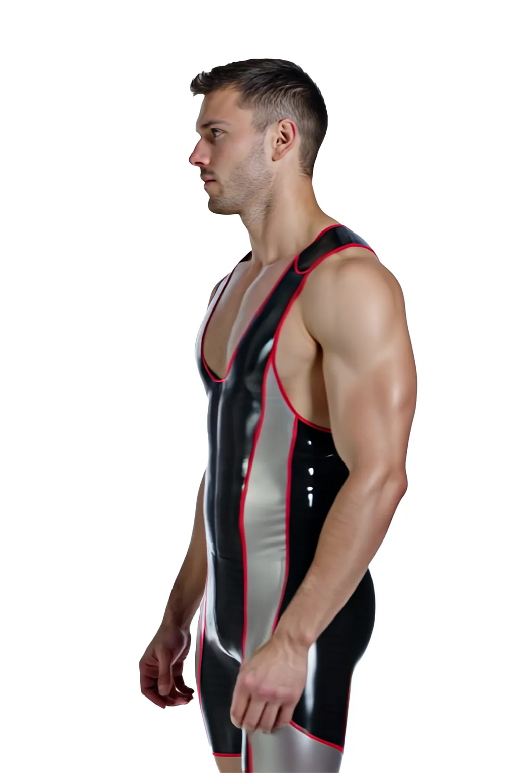 Joyglove Men's Glossy PU Leather Wrestling Singlet