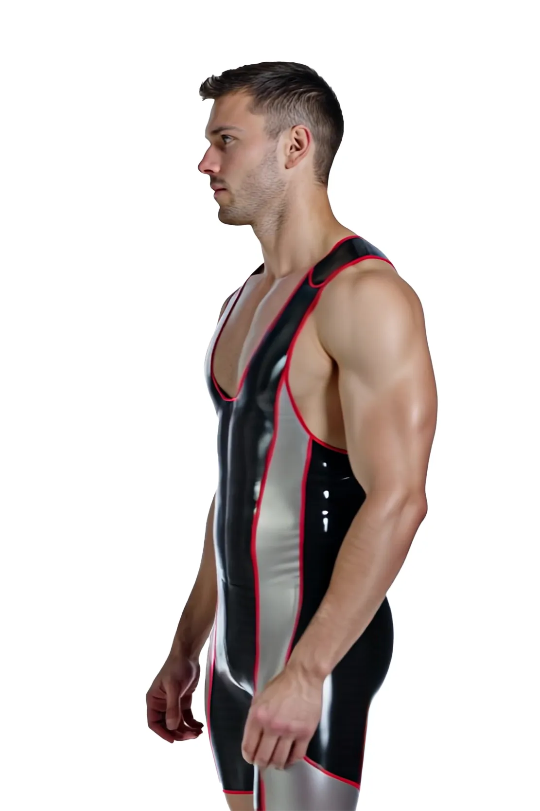 Joyglove Men's Glossy PU Leather Wrestling Singlet