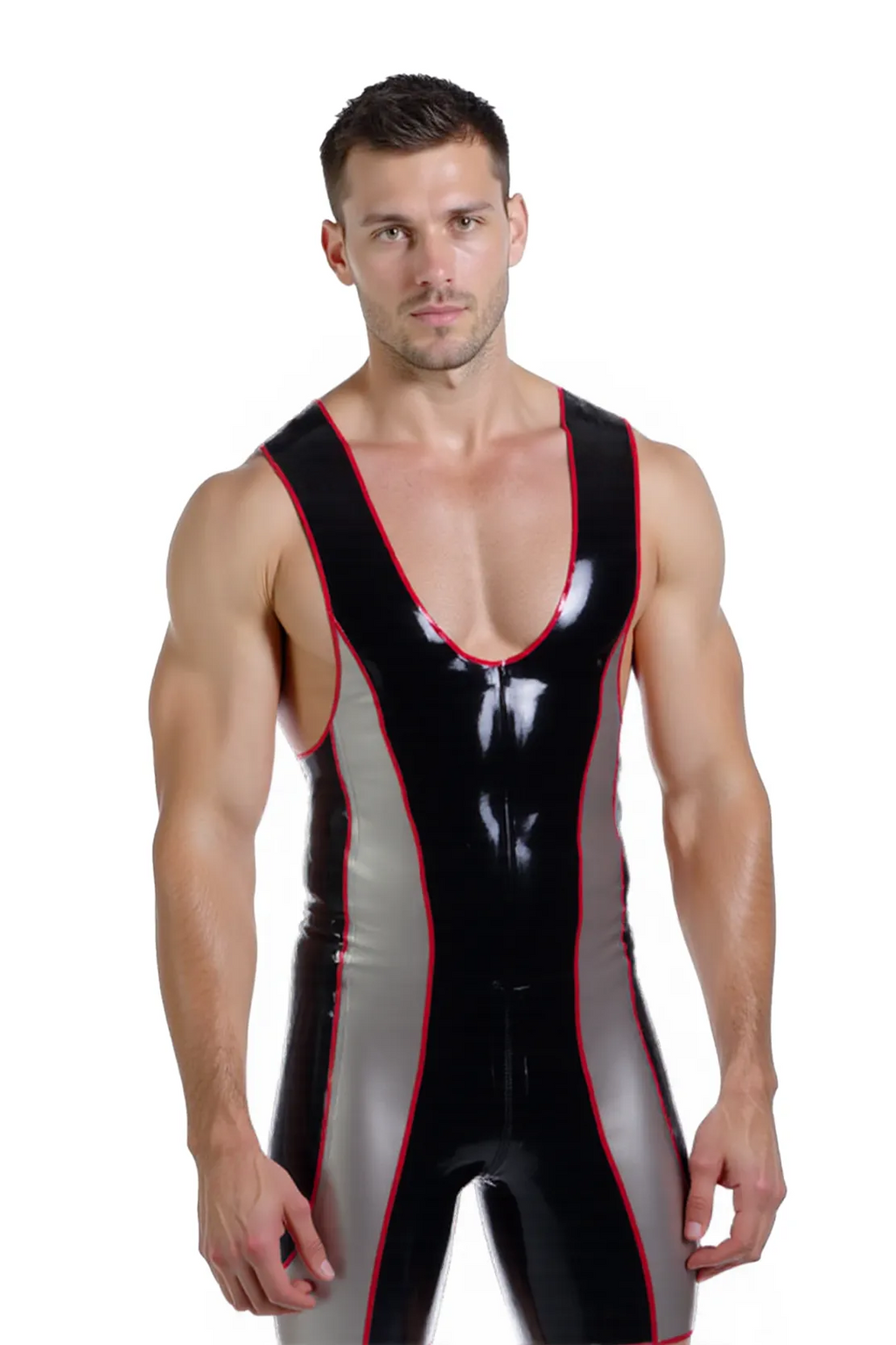 Joyglove Men's Glossy PU Leather Wrestling Singlet