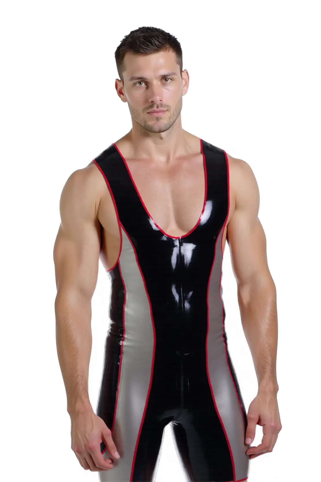 Joyglove Men's Glossy PU Leather Wrestling Singlet
