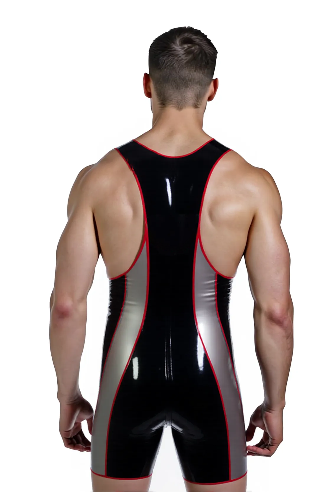 Joyglove Men's Glossy PU Leather Wrestling Singlet