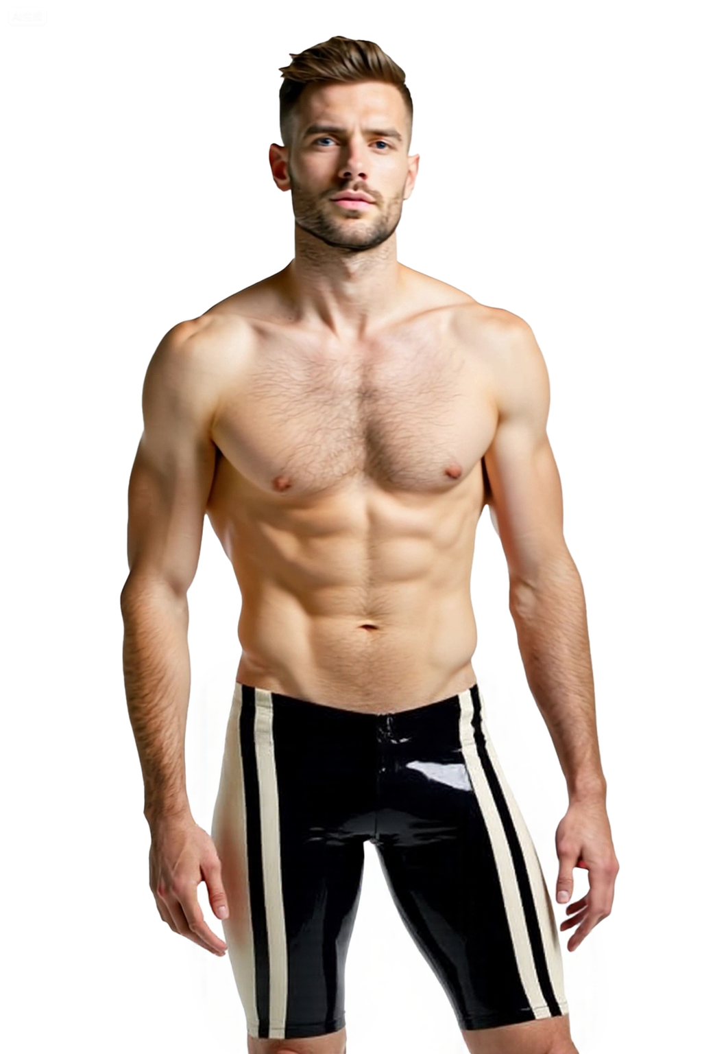 Joyglove Men’s Black PU Leather Shorts with Red Stripes – Sexy Tight-Fit Clubwear