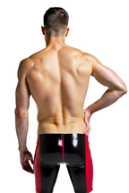 Joyglove Men’s Black PU Leather Shorts with Red Stripes – Sexy Tight-Fit Clubwear
