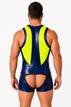 Joyglove Men’s Blue Yellow Zip Bodysuit Shorts