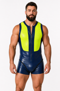 Joyglove Men’s Blue Yellow Zip Bodysuit Shorts