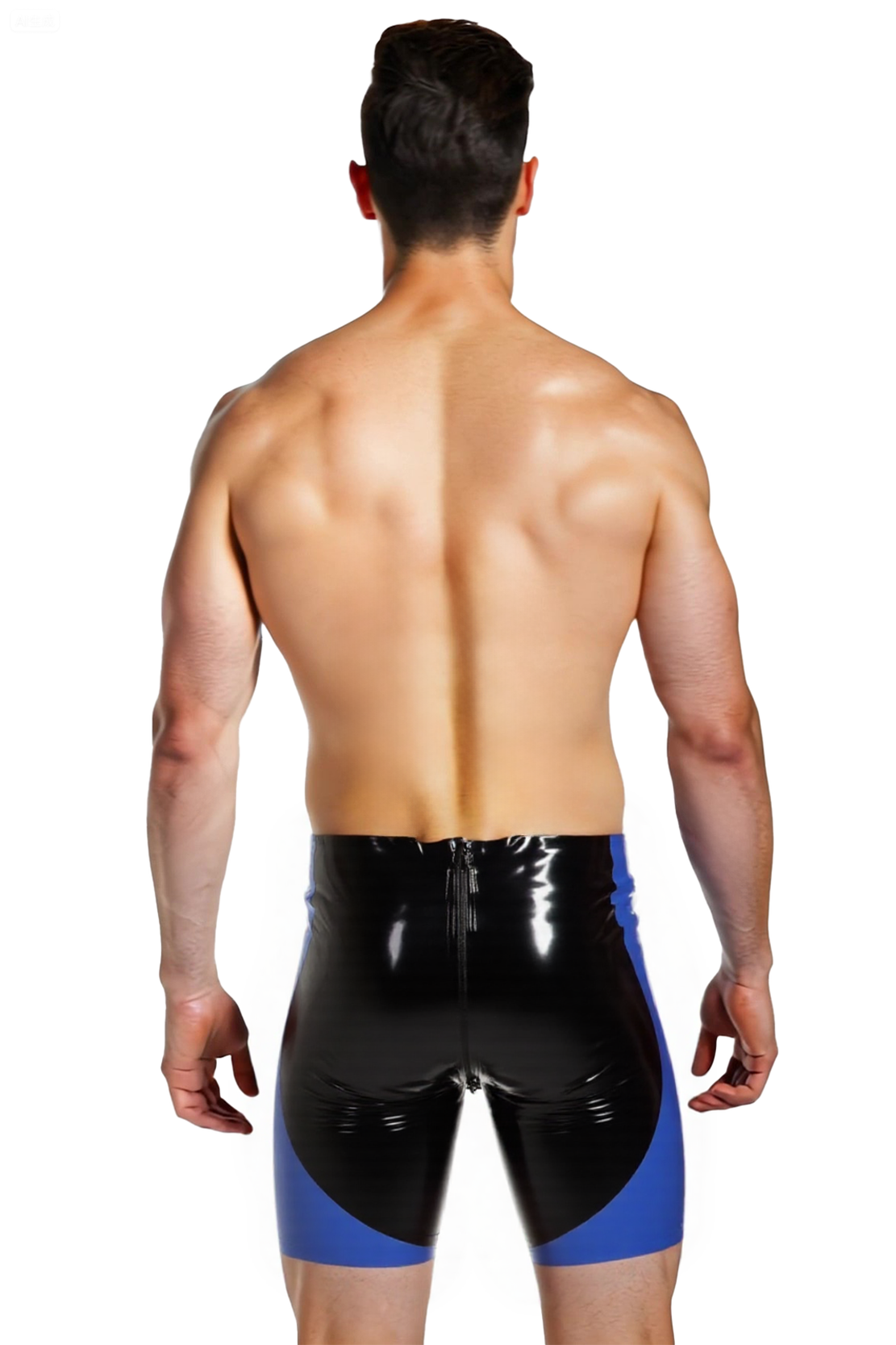 Joyglove Men’s PU Leather Compression Shorts with Front Pouch and Back Zip – Black & Blue
