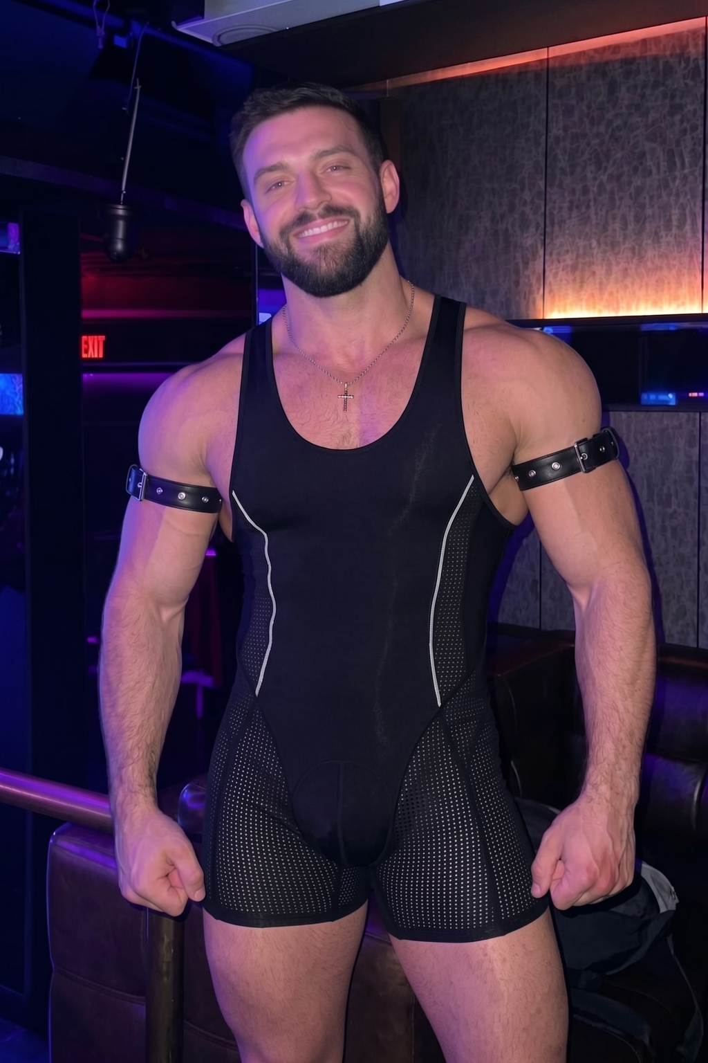Joyglove Sport Mesh Singlet, Black One-Piece with Arm Bands & Contour Panels