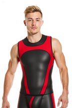 Joyglove Men’s Two-Piece Set – Red and Black Sleeveless Tank Top with Matching Shorts