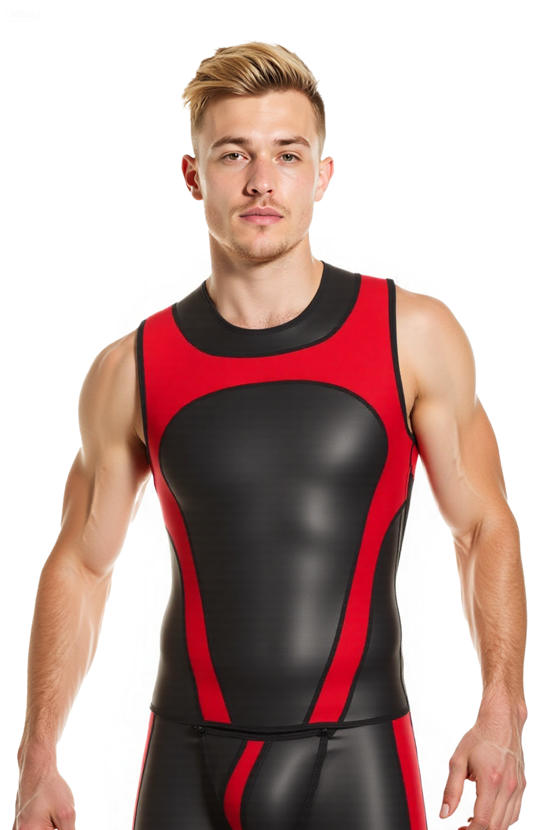 Joyglove Men’s Two-Piece Set – Red and Black Sleeveless Tank Top with Matching Shorts