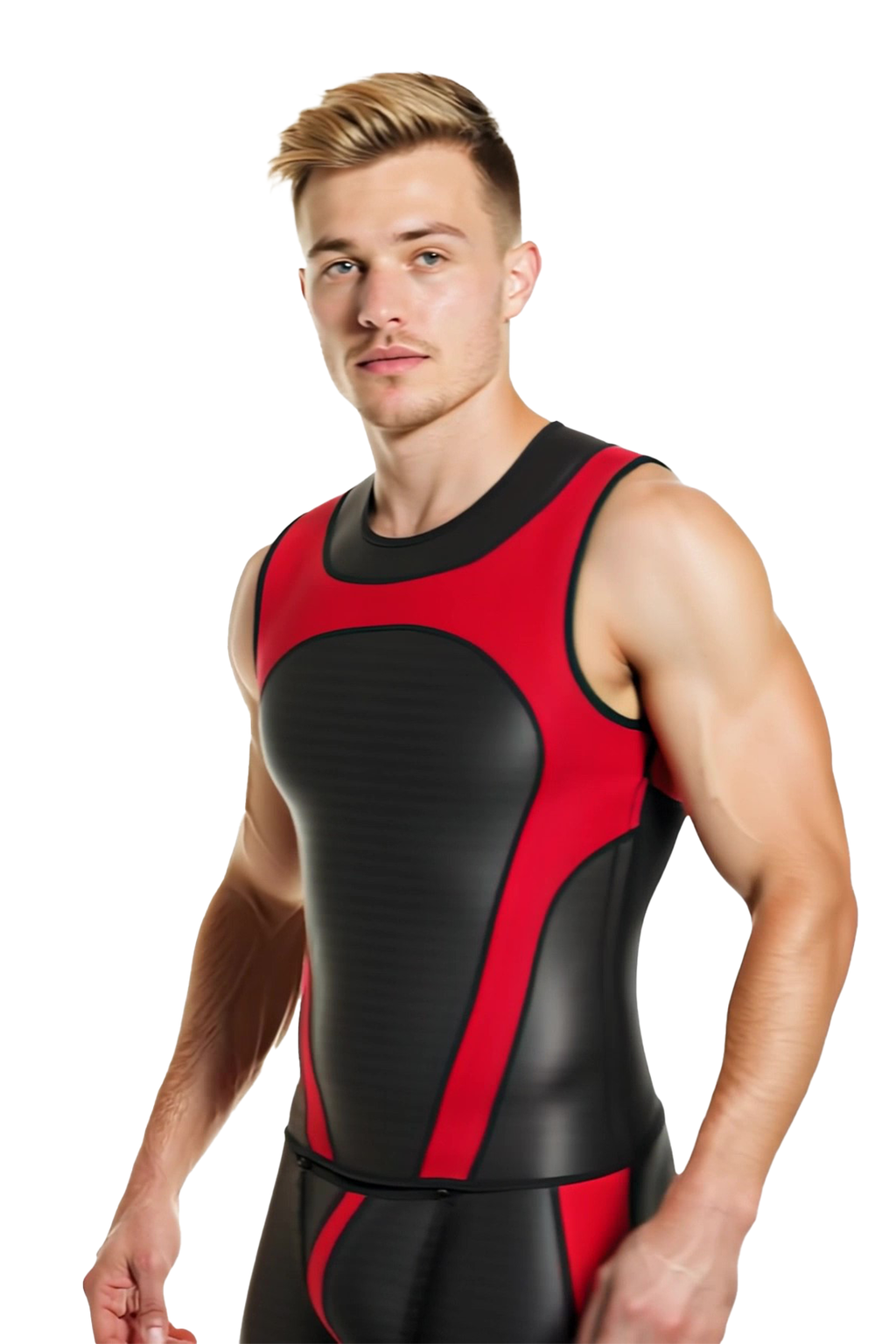 Joyglove Men’s Two-Piece Set – Red and Black Sleeveless Tank Top with Matching Shorts