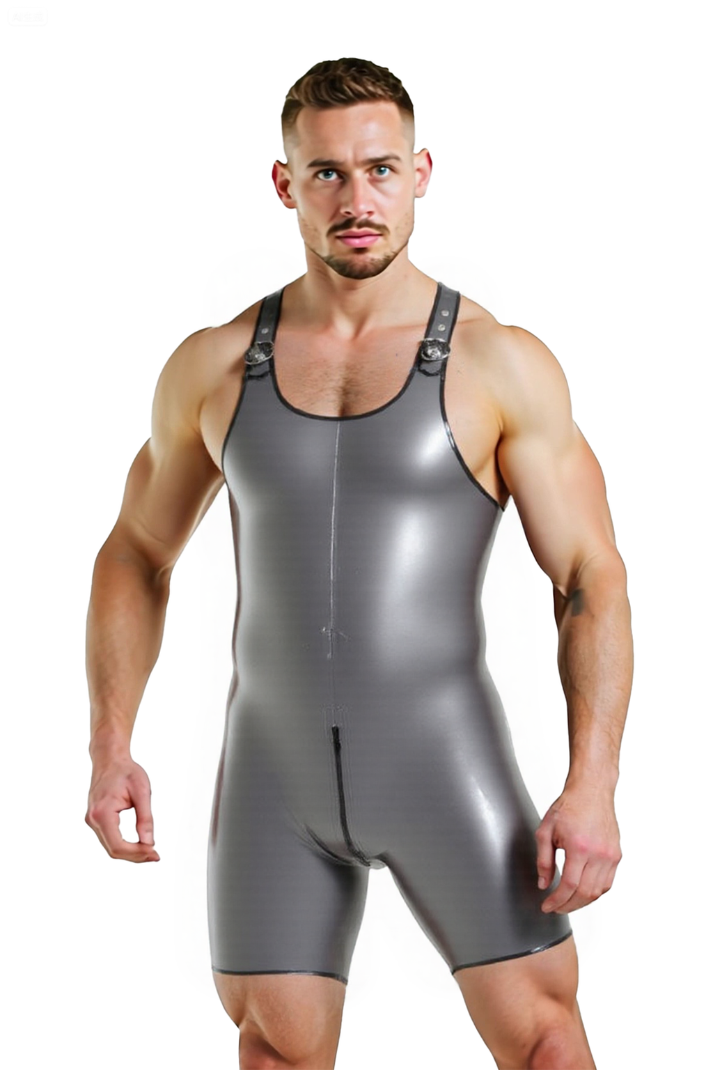 Joyglove Men’s PU Leather Singlet – Shiny Faux Leather Bodysuit with Adjustable Straps