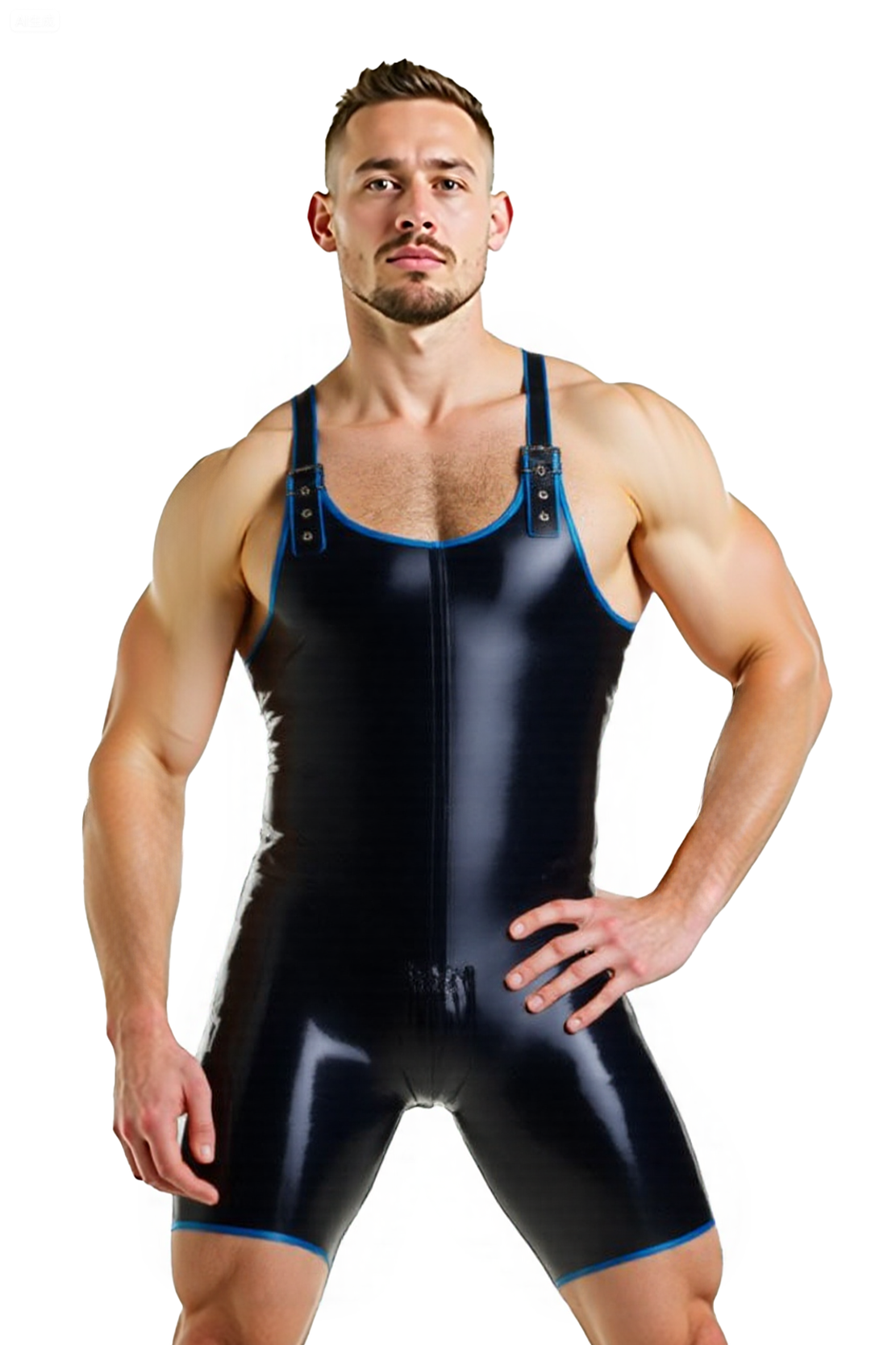 Joyglove Men’s PU Leather Singlet – Shiny Faux Leather Bodysuit with Adjustable Straps