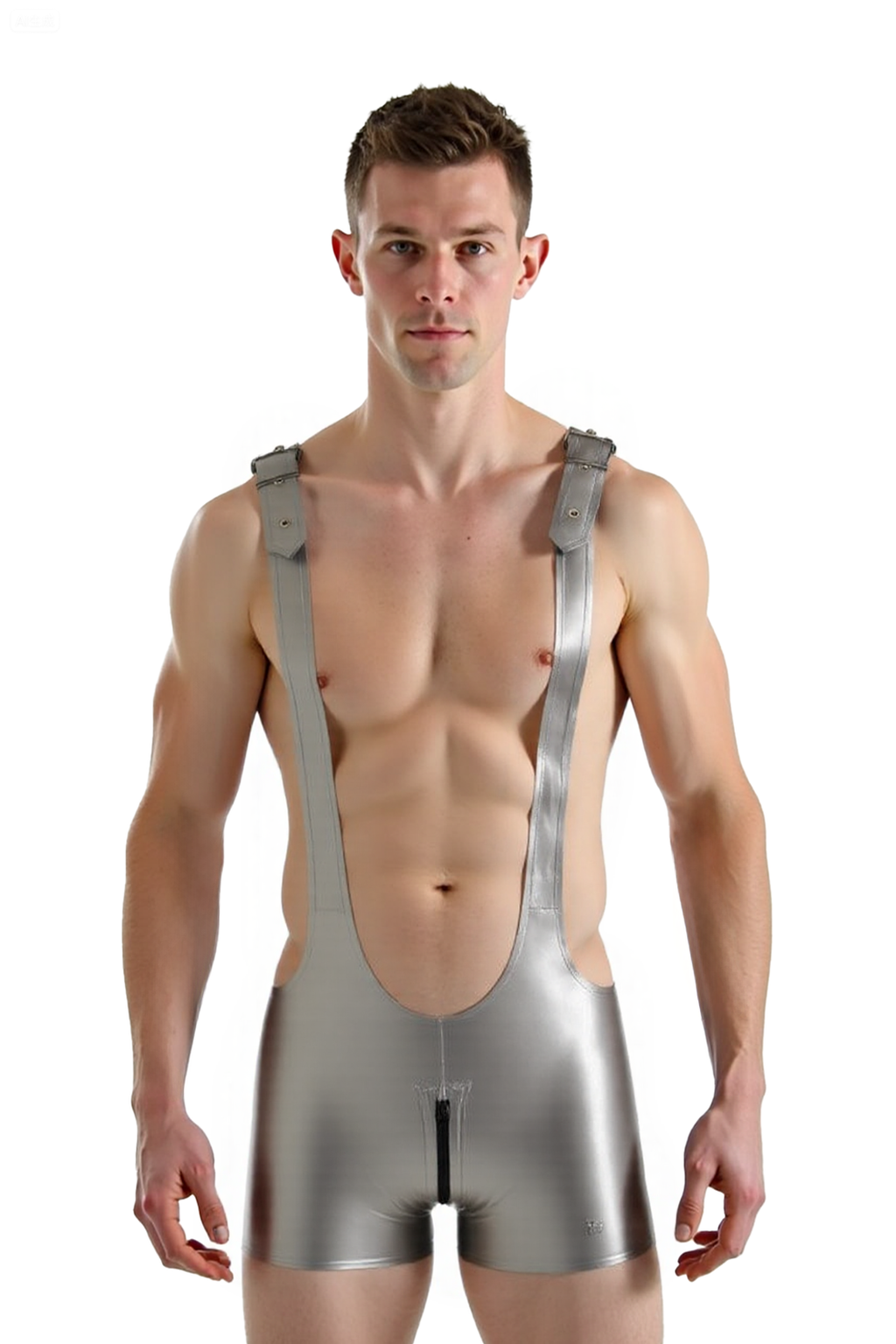 Joyglove Sexy Men’s PU Leather One-Piece – Deep Cut Strap Bodysuit with Zipper Detail