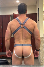 Joyglove Gingham Harness Jockstrap Set, X-Back O-Ring Straps + White Mesh Pouch + Open-Seat Back