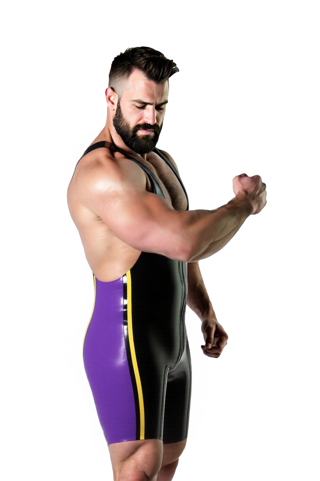 Joyglove Men’s PU Leather Wrestling Singlet with Side Stripe Design