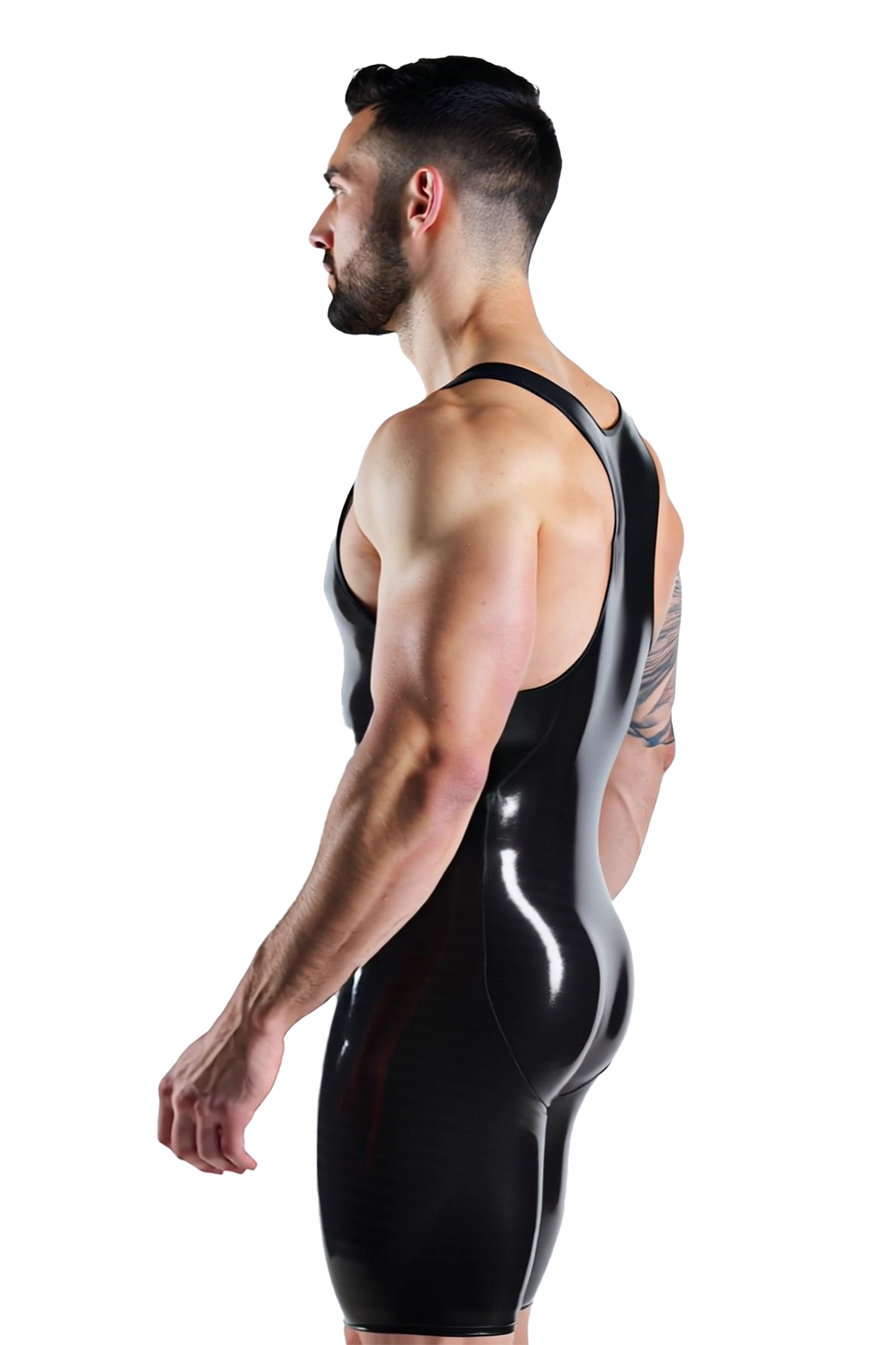 Joyglove Men’s PU Leather Wrestling Singlet – Glossy Black Body-Hugging Bodysuit