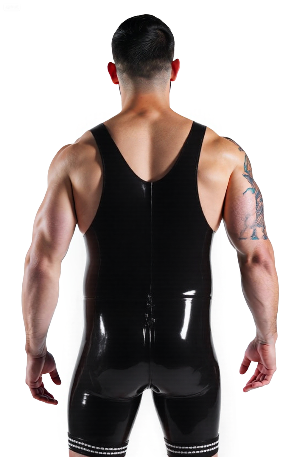 Joyglove Men’s PU Leather Wrestling Singlet – Glossy Black Body-Hugging Bodysuit
