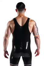 Joyglove Men’s PU Leather Wrestling Singlet – Glossy Black Body-Hugging Bodysuit