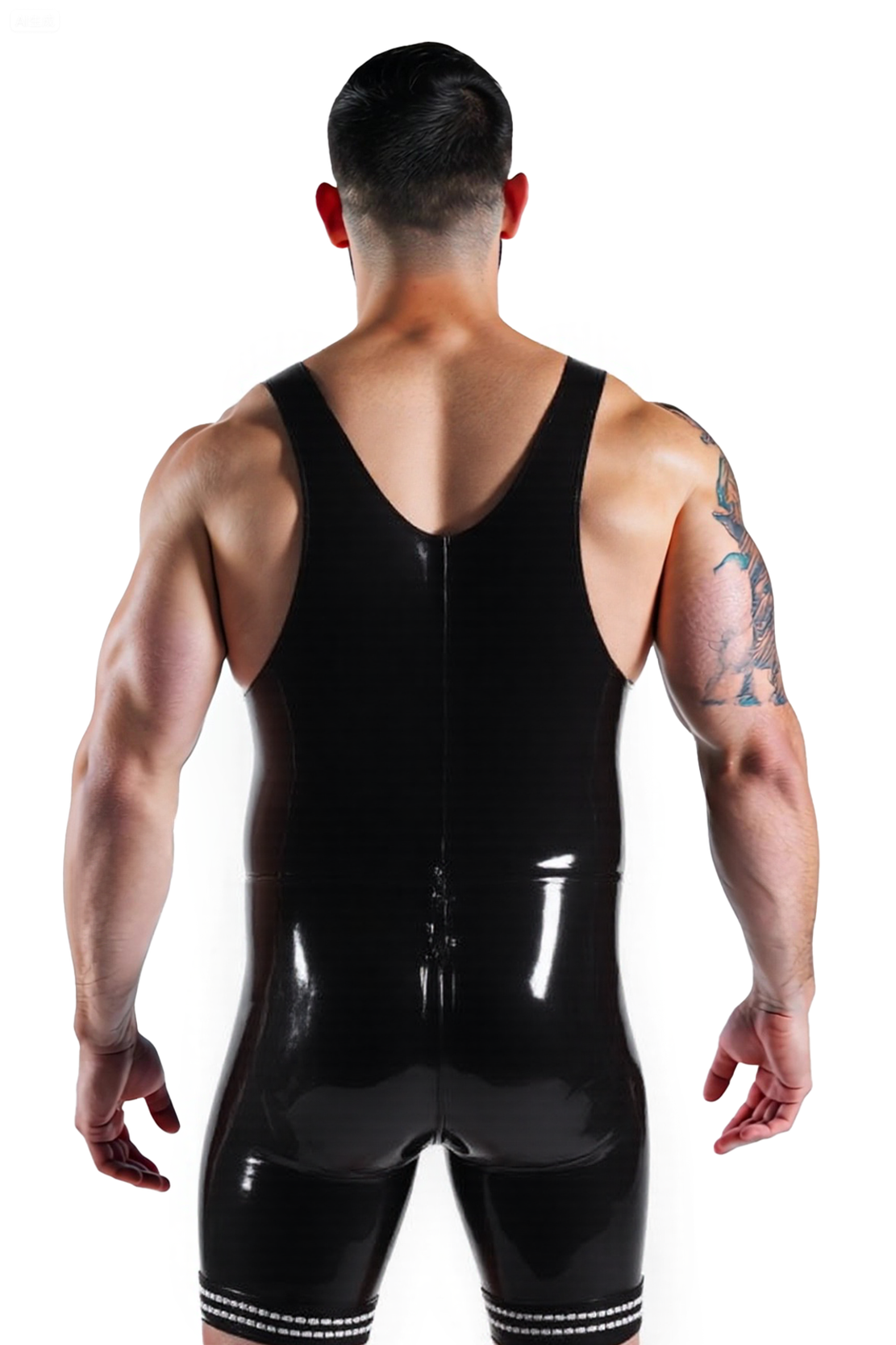 Joyglove Men’s PU Leather Wrestling Singlet – Glossy Black Body-Hugging Bodysuit