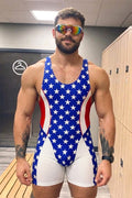 Joyglove Stars & Stripes Wrestling Singlet, USA Flag Print with Racerback Fit