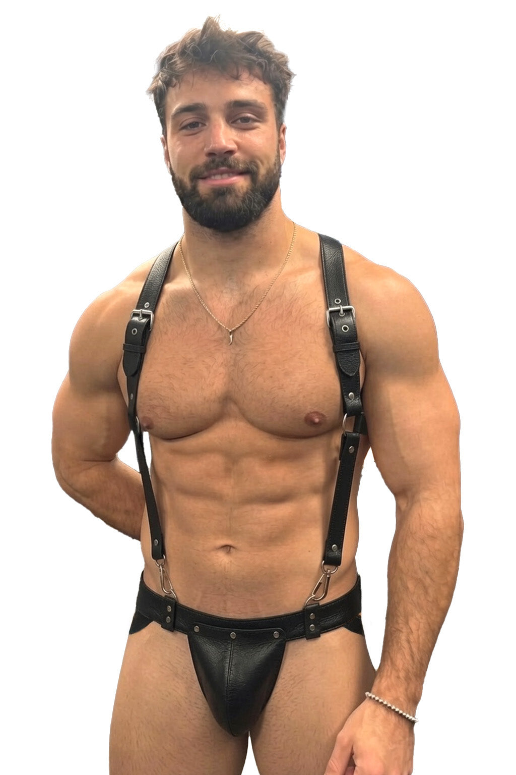 Joyglove PU Leather Harness Jockstrap Set, Chain Back Detail & Ring Hardware