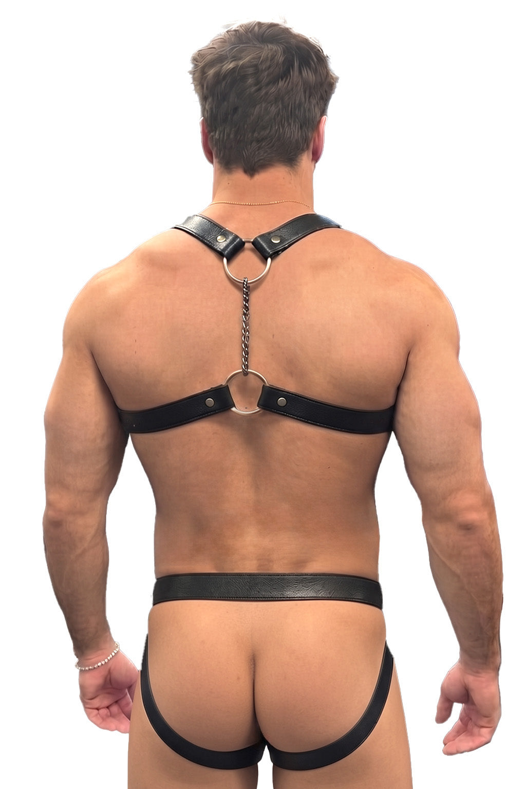 Joyglove PU Leather Harness Jockstrap Set, Chain Back Detail & Ring Hardware